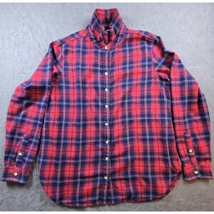 Jachs Girlfriend Red Navy Plaid Button Down Flannel Shirt Long Sleeve Size S